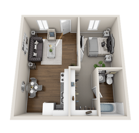 Floor plan for 1 bed, 1 bath, 528 sqft